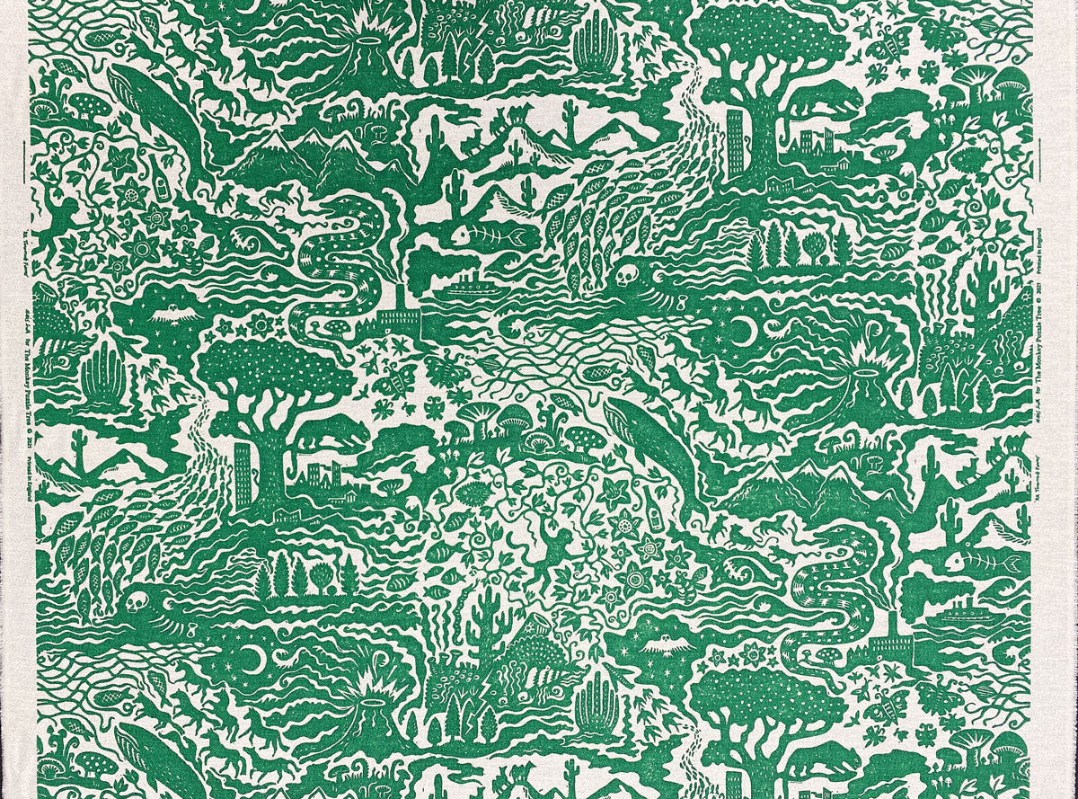 Green and cream toile du joy style linen cotton printed fabric