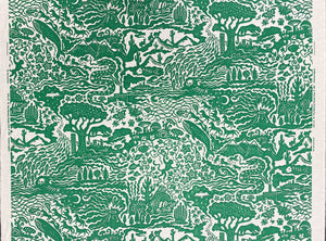 Green and cream toile du joy style linen cotton printed fabric 