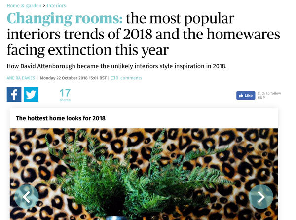 The Evening Standard - The Most Popular Interiors Trends of 2018 Featuring The Monkey Puzzle Tree