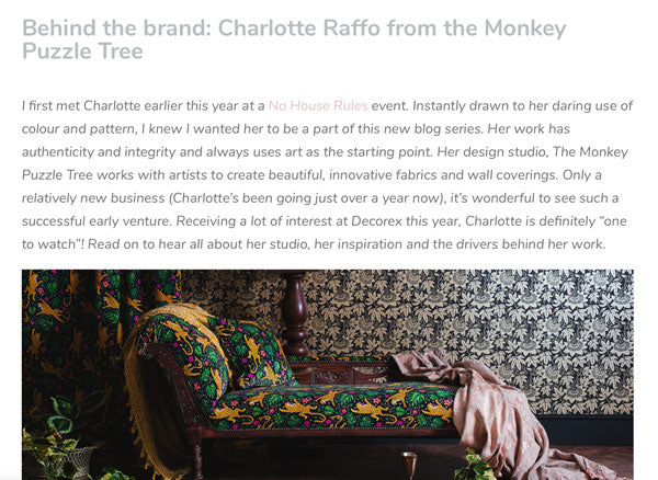 Behind the Brand: Charlotte Raffo from The Monkey Puzzle Tree by Caroline Ann Design