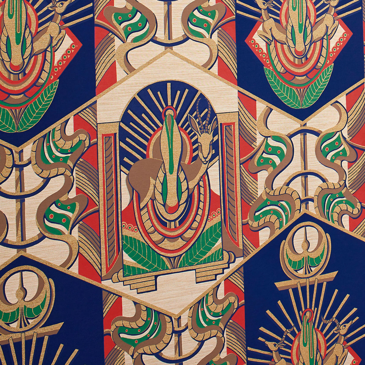 Red blue green and gold luxury African wallpaper