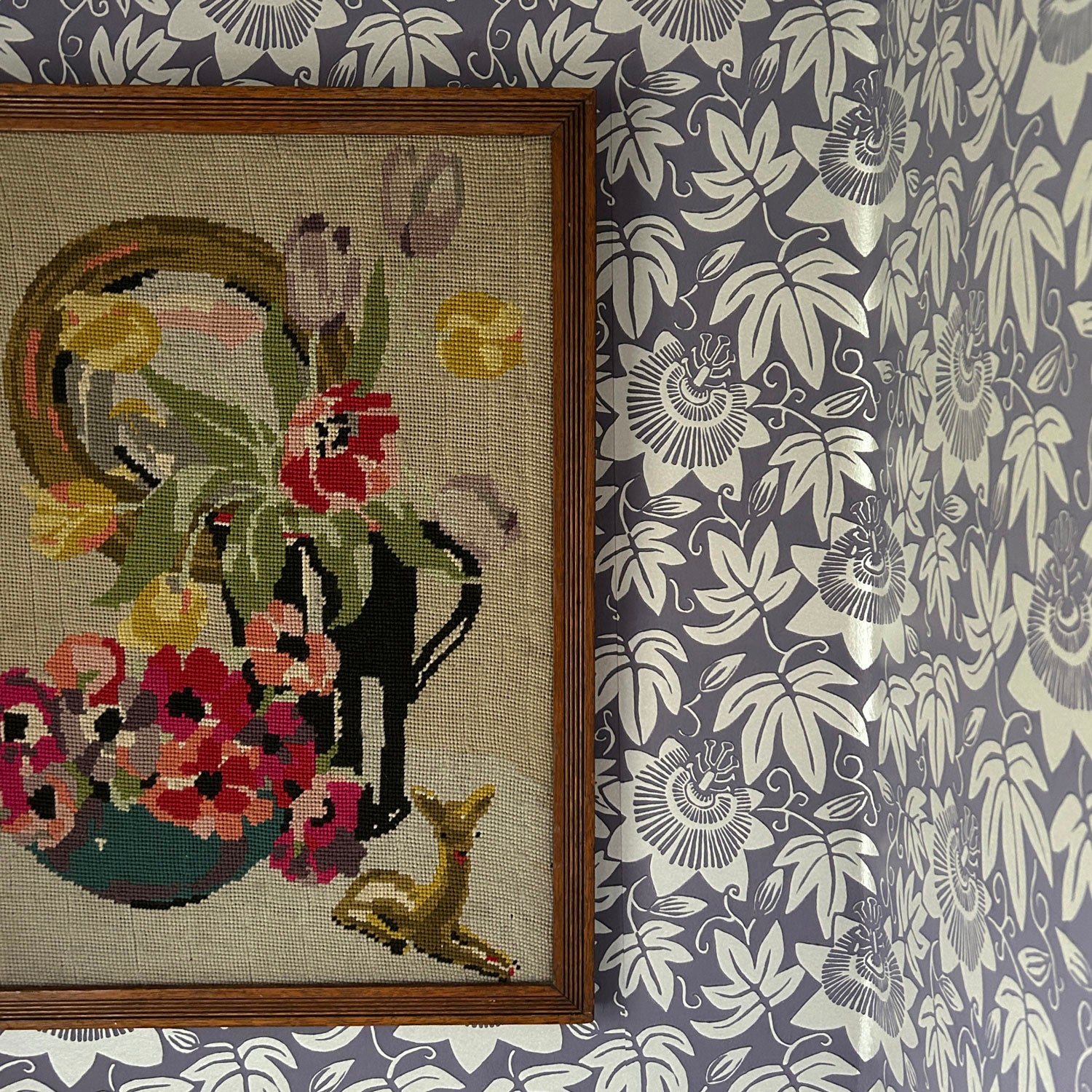 Lilac and Silver Passion Flower Wallpaper