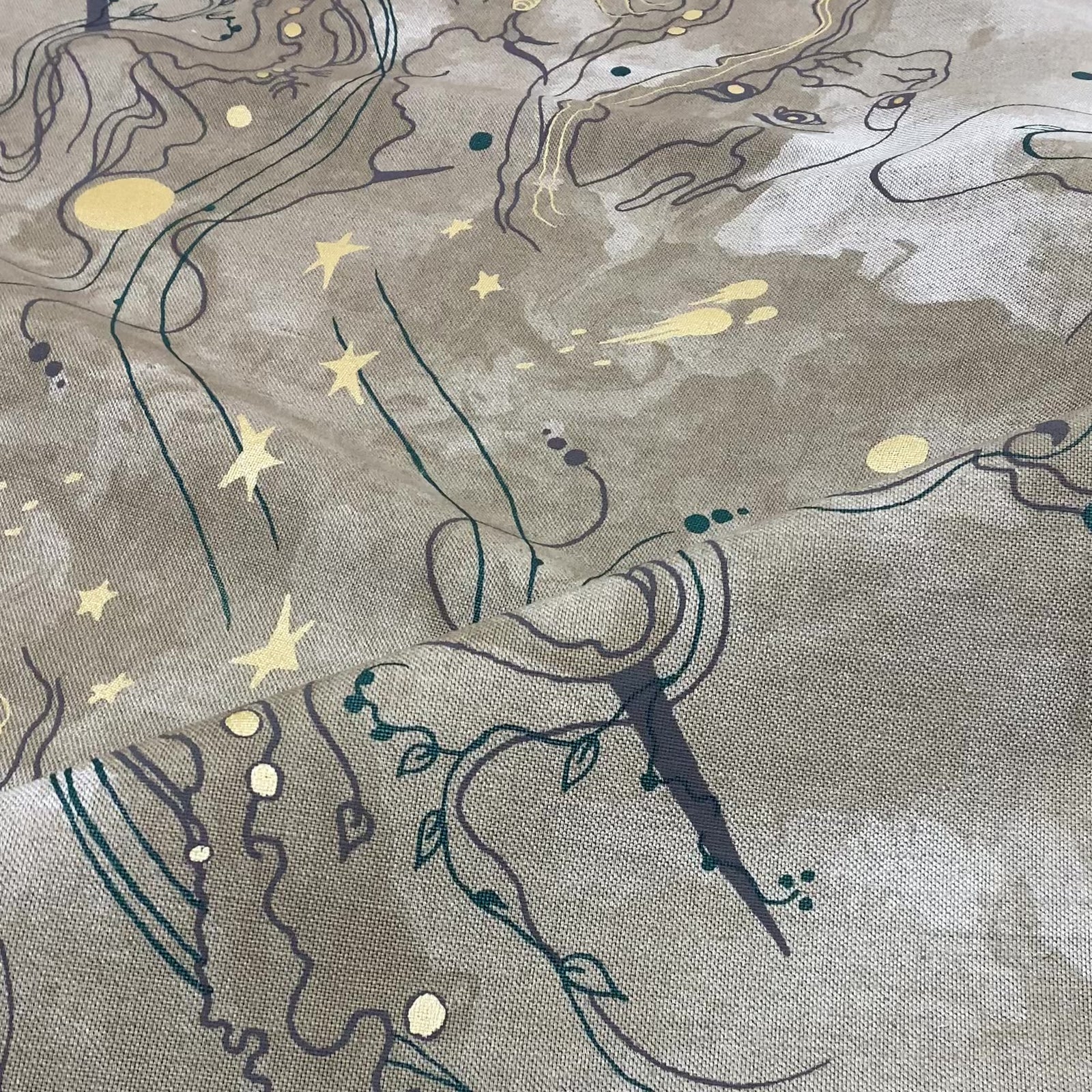 Celestial linen fabric taupe and gold
