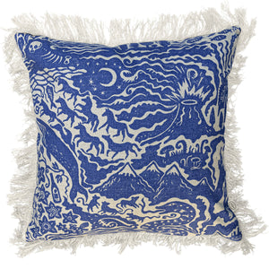 English made cushion with climate change lino print design
