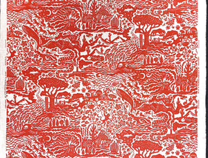 Burnt orange toile de joy style print on cotton linen made in England