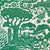 screen printed fabric featuring jaguar and butterflies in green on a cream background