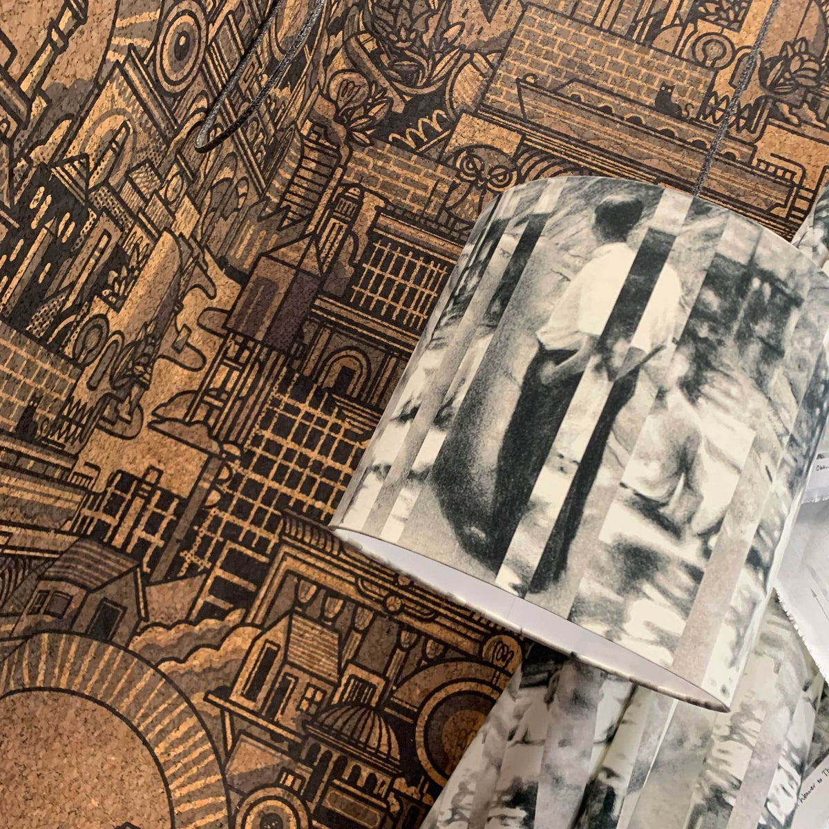 Between Certainty and Oblivion linen lampshade by Joel Weaver for The Monkey Puzzle Tree at Decorex 2019