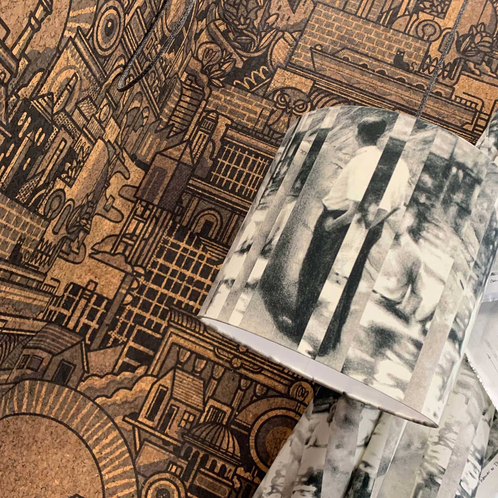 Between Certainty and Oblivion linen lampshade by Joel Weaver for The Monkey Puzzle Tree at Decorex 2019