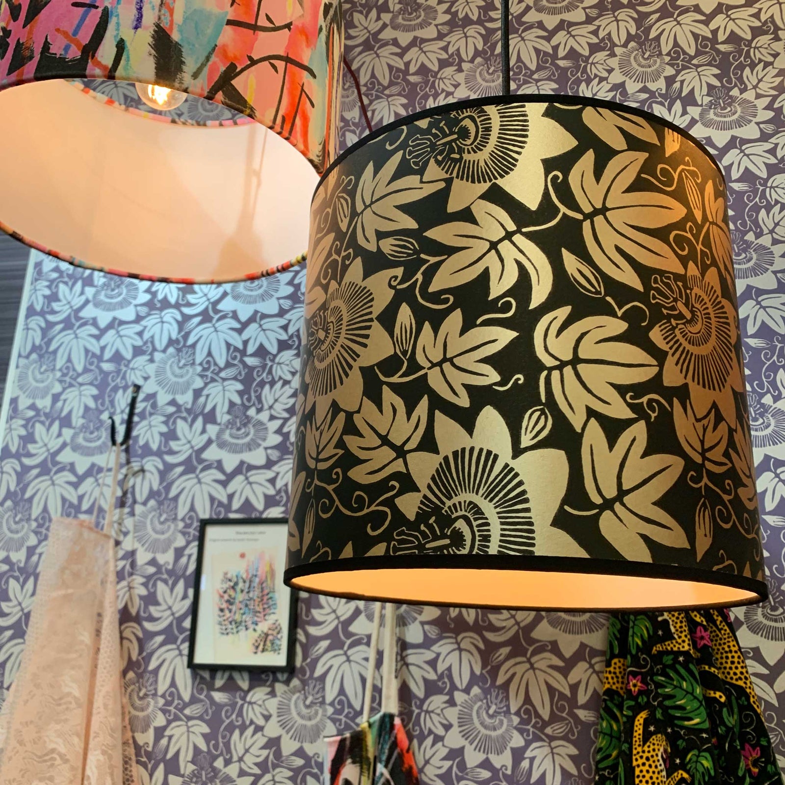 Black and Gold Passion Flower Lampshade