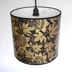 Black and gold Passion Flower large tall lampshade top view