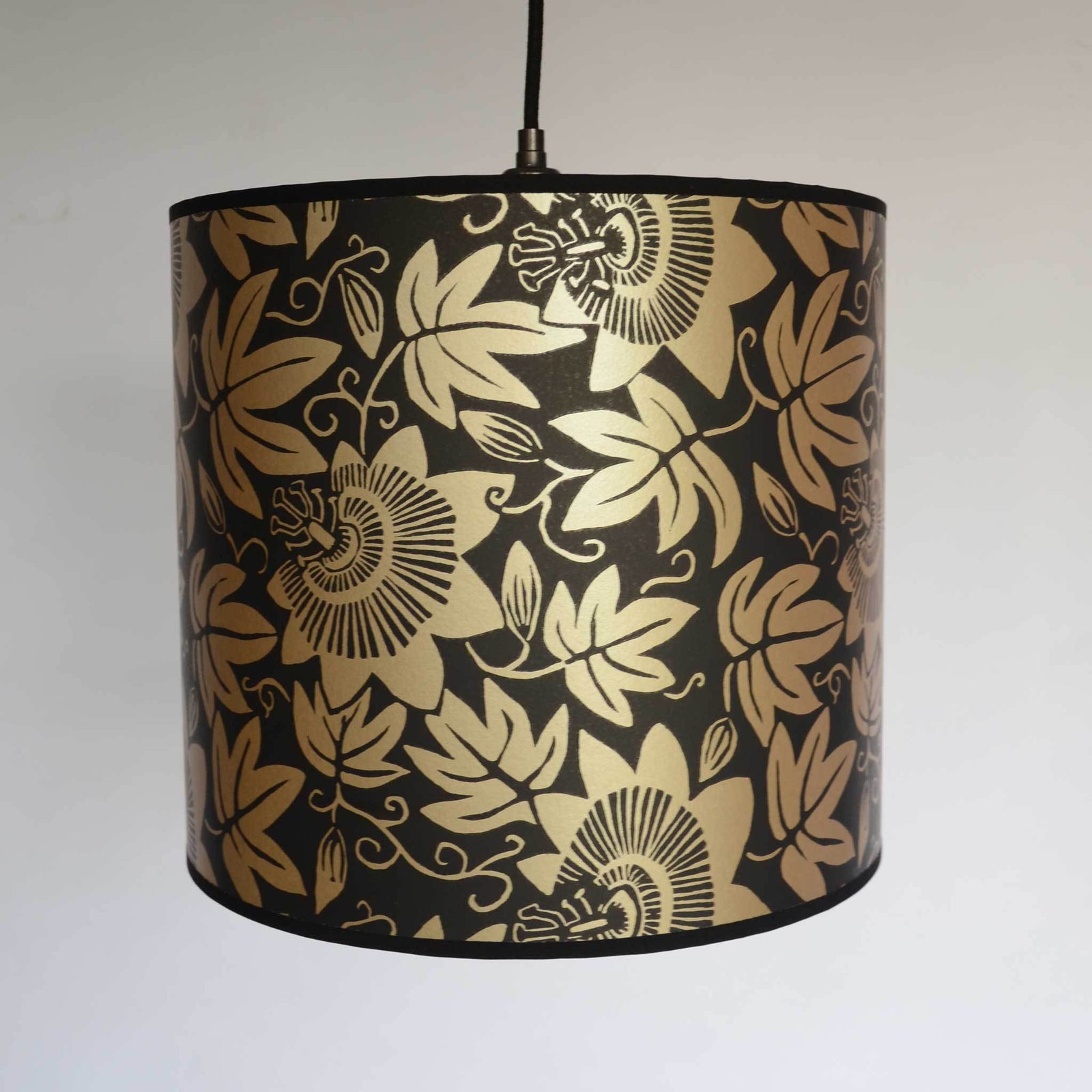 Black and Gold Passion flower large tall pendant lampshade