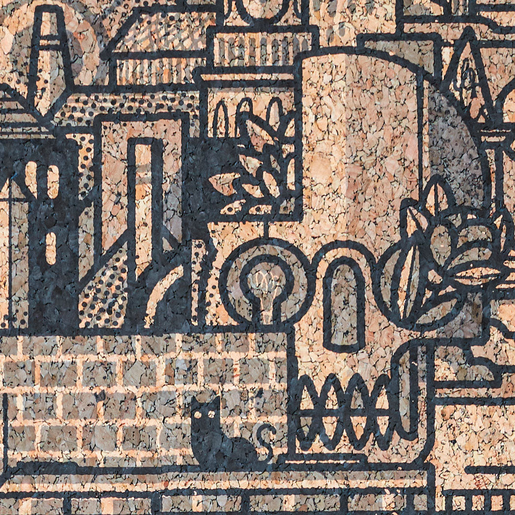 Close up of Hit the North real cork wallpaper by The Monkey Puzzle Tree with skull and cat