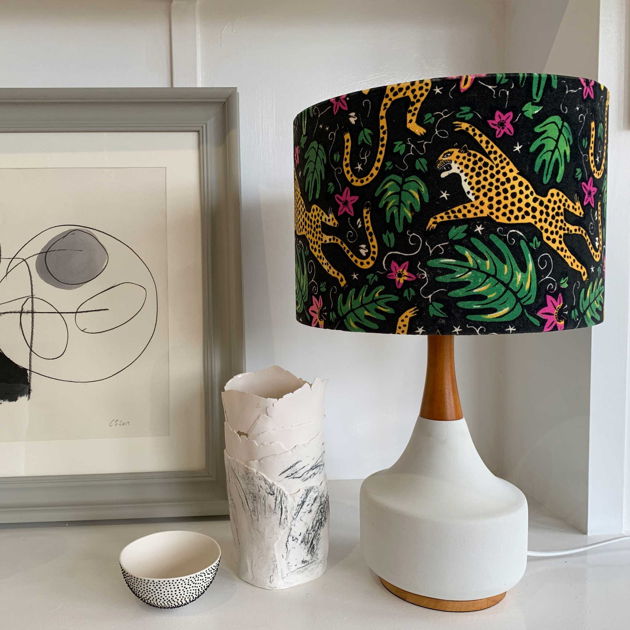 Velvet Lampshade in Vintage Savanna and Sandy Leopard Print 