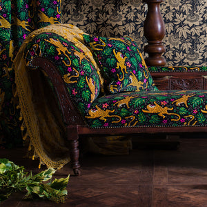How the Leopard got his Spots velvet and Passion flower wallpaper chaise longue maximalist scene