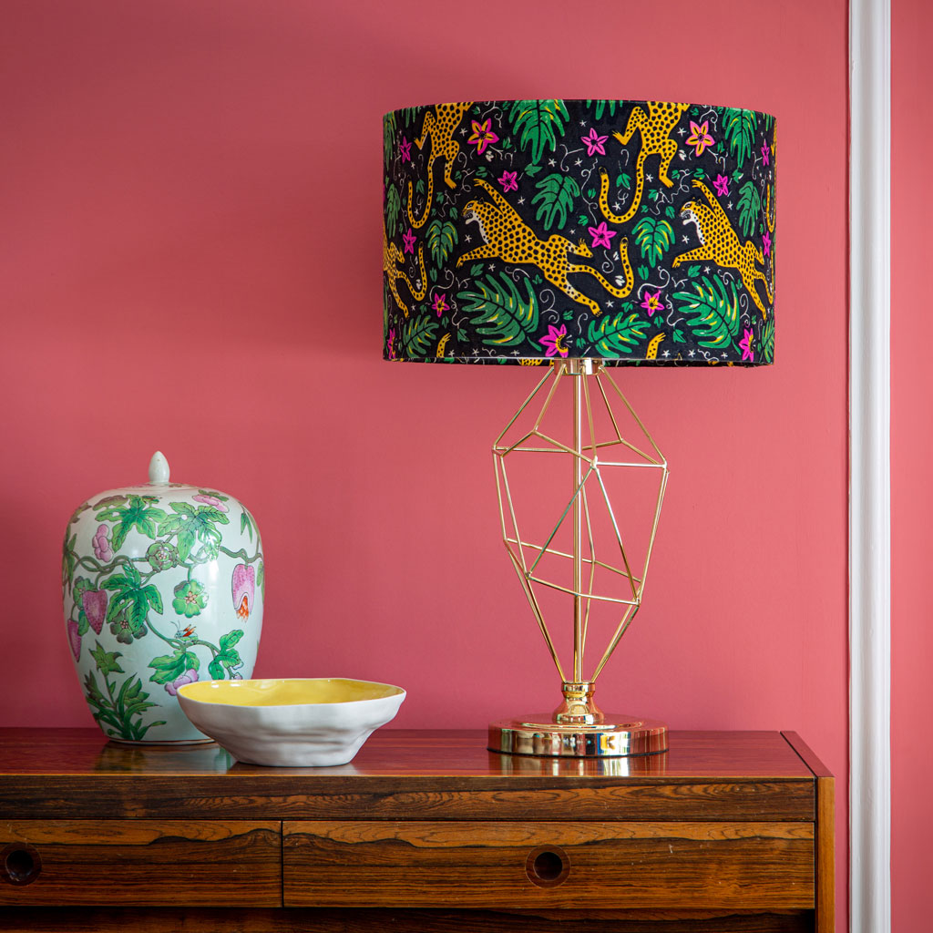 How the Leopard got his Spots velvet large lampshade on table lamp at AMC Design