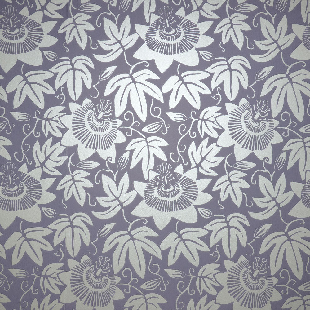 Lilac and Silver Passion Flower Wallpaper by Alexis Snell for The Monkey Puzzle Tree 