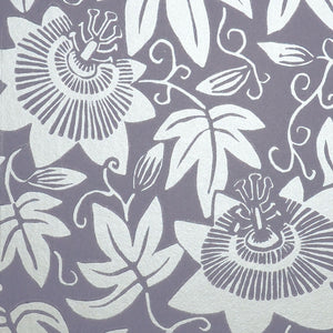 Lilac and Silver Passion Flower Wallpaper by Alexis Snell for The Monkey Puzzle Tree detail