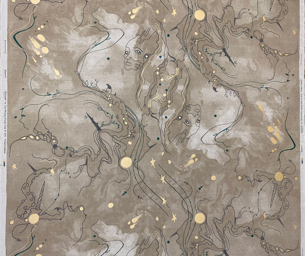 Full repeat - Metamorphosis linen Union by Kirsty Greenwood for The Monkey Puzzle Tree