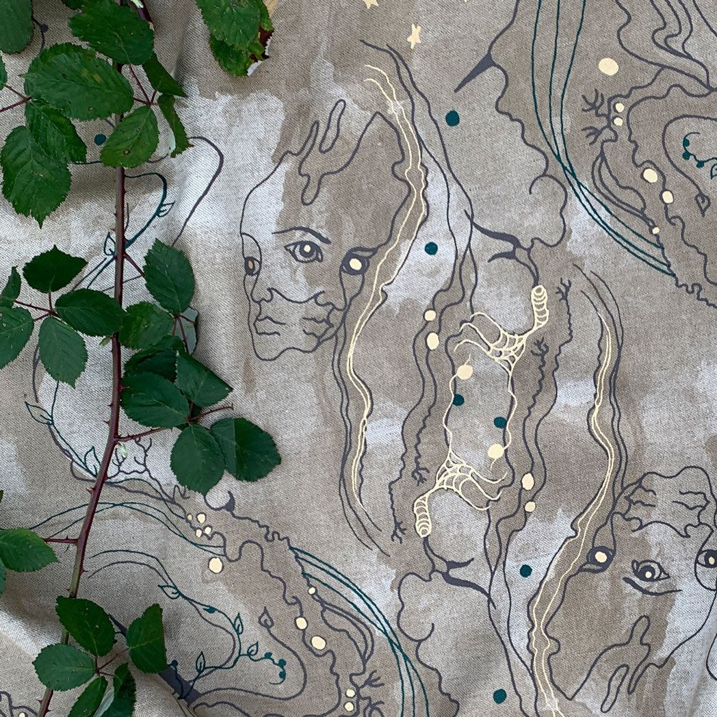 Metamorphosis linen union upholstery and curtain fabric by The Monkey Puzzle Tree