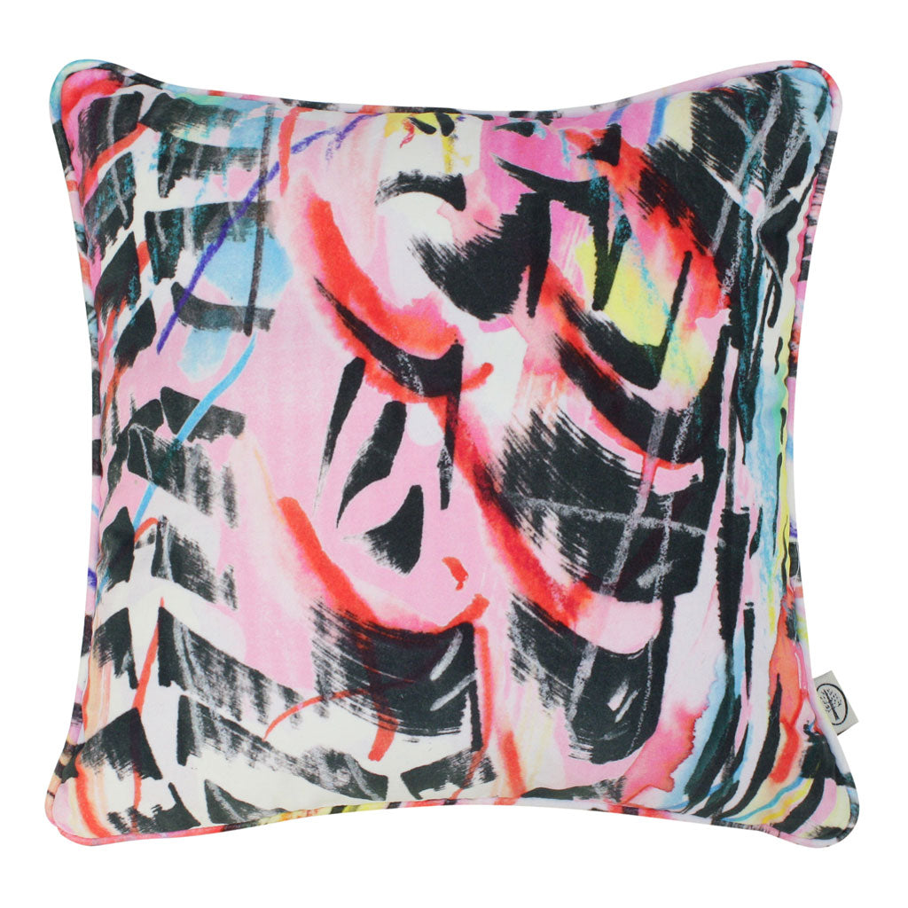 Colourful velvet cushion in pastel bright shades The Monkey Puzzle Tree